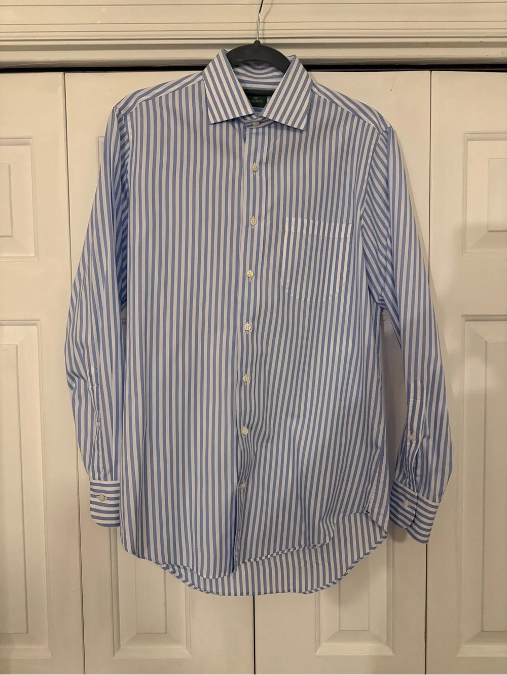 Sid Mashburn Button Down Dress Shirt, Blue/White Striped, Men’s 15/33